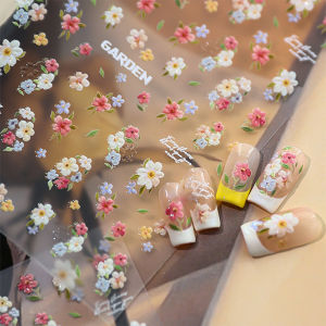 1Sheet 5D Shell-Light Flower Nail Art Sticker Shiny Spring Floral Leaf Adhesive Nails Decals Colorful Blossom Manicure Sliders 1