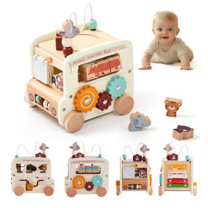 MUFANSEN | Montessori Early Education Busy Car Wooden Box Multifunctional 6-sided Educational Toy