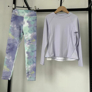 Fall and Winter Girls Kids Yoga Clothes Suit Comfortable Long Sleeve Print Pants Tight Quick-Drying Outdoor Athletic Clothing Running