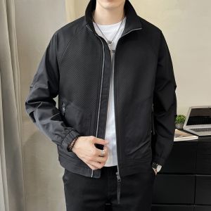 ROMON | Lormen Mens Short Casual Jacket Stand Collar Outdoor Windproof Fashionable Spring Autumn Workwear Coat Polyester Fiber