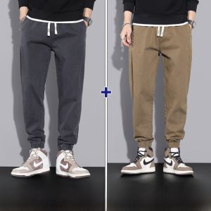 ROMON | Romon Mens Casual Workwear Trousers Autumn 2023 Loose Fit Trendy Harem Elastic Waist Long Pants Youthful Energy Style