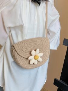 Túi Đeo Chéo Nữ Nhỏ Thời Trang Mùa Hè Túi Đeo Vai Dệt Rơm Bãi Biển Túi Đeo Vai Túi Xô Túi Đeo Vai Bằng Vải Cotton Pha Trộn