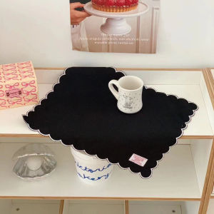 Haruharu Double Layer Wave Embroidery Table Mat Kitchen Cover Cloth Book Desk Props Cotton Fabric Home Sponge Pad DIY