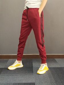 Quần âu nam sọc lót lông cừu eo thun dài đến mắt cá chân phong cách côn cho thời trang trẻ trung