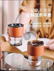 450ml Elegant Celebrity Glass High Quality Gorgous Aesthetic Glass Tumbler with Glass Straw and Leather Case Drinking Glass with Lid and Straw Airtight Waterproof Design Clear Leakproof Glass Cup - Lazada