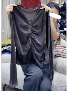 QINGNAER | Vintage Velvet V-Neck Long Sleeve T-Shirt Slim Fitting Undershirt