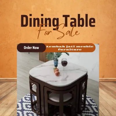 Marble dinning table | set meja makan oval minimalis 4 kursi