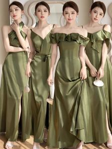 French Satin Maids Dress Ultra Fairy Green Best Friend Sister Group Slimming Atmosphere Beautiful Long Evening Gown Wedding
