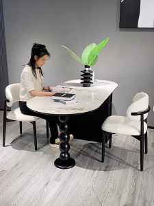 Rock plate folding dining table small apartment black retro solid wood dining table and chair combination home oval medieval style dining table
