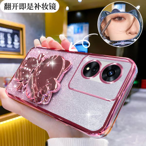 Kitty Cat Compatible OPPO A97 Phone Case with Makeup Mirror Stand Soft Silicone A96 Glitter A95 Silicone A94 A93s Anti-Fall A92s Lens Full Cover A78 Crossbody A72 Backpack A57 Lanyard