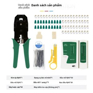 Bộ Dụng Cụ Bấm Đầu RJ45 Kèm Bộ Kiểm Tra Cáp Mạng Ethernet 50 Đầu Nối Cat5 Dụng Cụ Bóc Vỏ Bộ Chia Bộ Nối Dây Buộc Cáp Đầu Bọc Bảo Vệ Cho Việc Làm Cáp Mạng