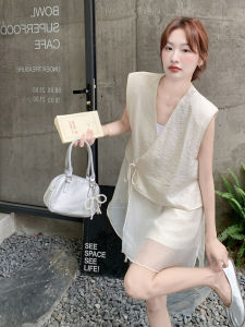 YINLUOYA | New Chinese Style Short Set 2025 Summer Fashion Slimming Mesh Splicing Two-Piece Suit V-Neck Sleeveless Top High Waist Shorts