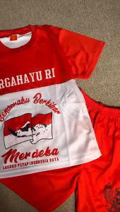 Setelan Baju Kemerdekaan Anak Bahan Jersy Ready Usia Anak 6-11 Tahun Lengan Pendek Motif Terbaru