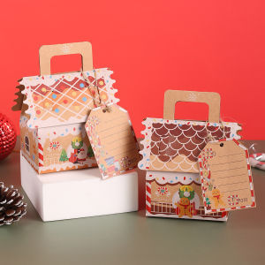 【Free Shipping】Gingerbread House Craft Paper Box Foldable Candy Case Christmas Present Wrapping Box Xmas Home Decor