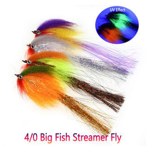 1/4pcs 4/0 6.89inch Big Fish Streamer Fly 3D Fish Eyes Flash Tinsel Tail Baitfish Streamer Fly Pike Musky Bass Sea Fishing Lures