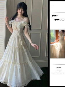 Váy Dài Tay Áo Cánh Fairy French Gentle Lace Trim Strap Dress Nữ Thanh Lịch Ngọt Ngào Đầu Tiên Váy Midi Chữ a Mùa Hè