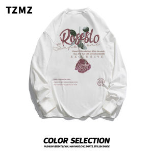 American Retro Print Loose round Neck T-Shirt Long Sleeve Inner Wear Sweatshirt Mens Spring and Autumn Hong Kong Style Heavy Weight Tops Tide