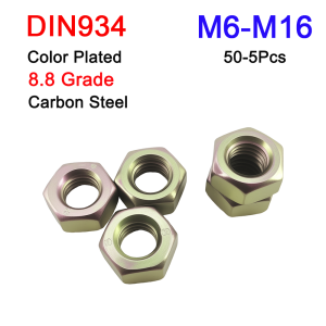 5-50Pcs 8.8 Grade High-Strength Hexagon Nuts M6 M8 M10 M12 M14 M16 Color Plated Carbon Steel Hex Nut DIN934 For Screw Bolt 