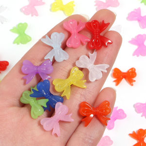 ลูกปัดอะคริลิกรูปโบว์หลากสี 100 ชิ้น/ล็อต ขนาด 18x14 มม. ลูกปัดเว้นวรรคสำหรับทำเครื่องประดับ DIY พวงกุญแจ