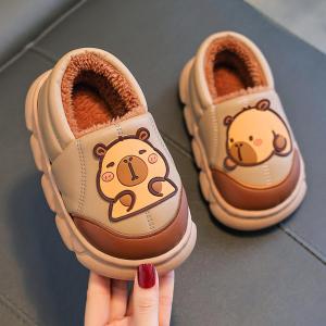 Childrens Cotton Slippers Warm Anti-Slip Indoor Outdoor Wear for Boys And Girls Parent-Child Style Cartoon PVC Sole