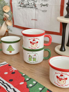 Cute Little Dog Christmas Gift Ceramic Mugs Green And Red Color Water Milk Cups Ins Style Mark Cup from China 300ml Capacity