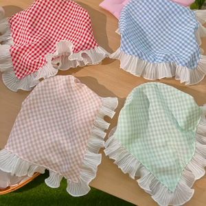 ผ้าคลุมศีรษะ ทรงสามเหลี่ยม ที่คาดผม เครื่องประดับผม คนขี้เกียจ ลูกไม้ ลายตารางหมากรุก ผ้าพันคอ สามเหลี่ยมสไตล์ฝรั่งเศ