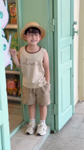 Set bộ ba lỗ cho bé trai in tràn động vật ngộ ngĩnh kèm quần short size 9 tới 25kg BERNIE H0226B30