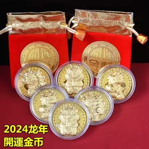2024tahun Naga Koin Keberuntungan/Souvenir Gold Coin 5cm/Koin Emas Keberuntungan/Tahun Naga Uang/Koin Hadiah Hadiah Koleksi Tahun Baru