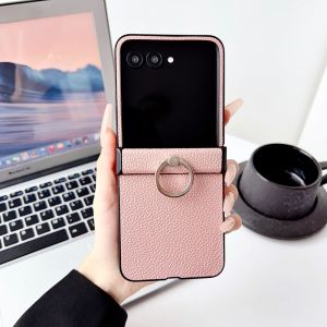 szhaiyu | Luxury Leather Hinge Protection Phone Case for Phone Case for Motorola Razr 50 60 70 Ultra Moto Razr 50 60 70 Ring Holder Cover