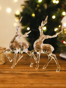 เครื่องประดับกวางเรนเดียร์คริสตัลคริสต์มาส รูปปั้นกวางอะคริลิกใส ของตกแต่งโต๊ะสำหรับเทศกาลคริสต์มาส ของขวัญสำหรับบ้านและงานปาร์ตี้