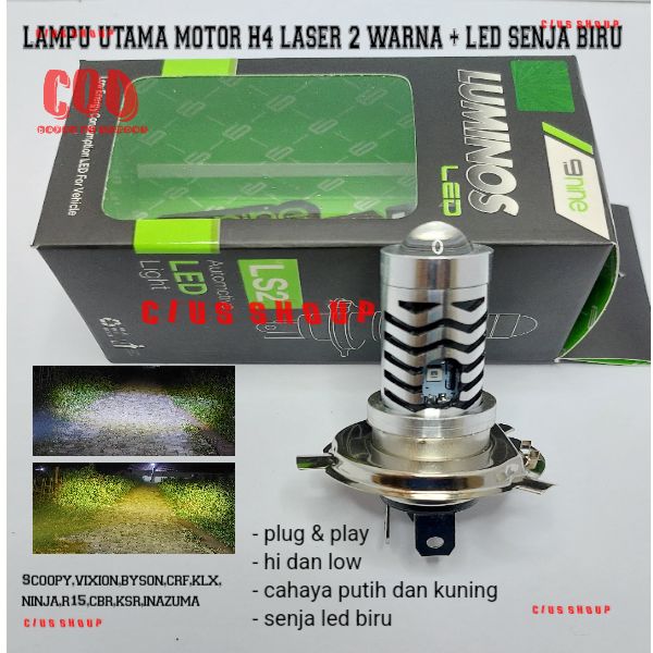 Luminos Lampu Led H4 Ls2 Ls3 Laser 2 Warna Putih Dan Kuning Lampu Senja Biru Ac Dc Hi Low 0197