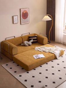 Foldable Velvet Sofa Bed Module for Small Apartments Living Room Single Double Straight Row Retro Teddy Sofa Bed Two-Purpose