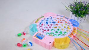 Kids Magnetic Fishing Toy Electric Rotating With Poles Colorful Fish Music Educational Baby Learning Play Table Mainan