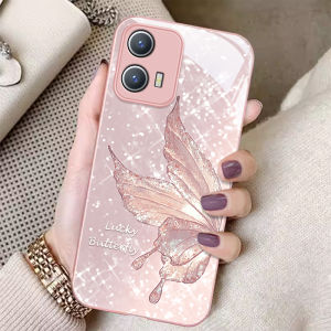 Luxurious Glass Phone Case for VivoiQOOU5e Standard Edition Womens Full Cover Diamond Butterfly Anti-Fall Creative Fashion Trendsetting