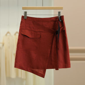 Váy Ngắn Chữ a Bằng Vải Lanh 100% Một Mảnh Ôm Sát Nửa Thân Váy Ngắn Mùa Hè Phong Cách Công Sở Cạp Vừa Váy Ngắn Chữ a