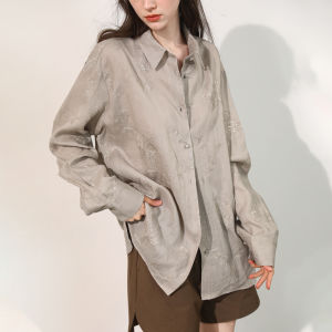 Miccbeirn | Pure Flax Long Sleeve Embroidered Shirt Simple Commute Top Loose Casual Shirt Bright Sequin Decorated Artistic Loose Fit Womens Shirt