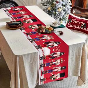 Christmas Nutcracker Table Runner Red Festive Dining Table Decoration Holiday Home Party Ornament for Xmas Banquet Table Decor