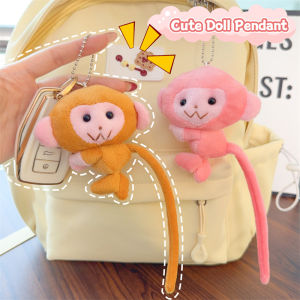 Creative Cartoon Pink Brown Long Tailed Monkey Keychain Fashionable Backpack Decoration Pendant