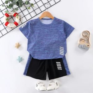 2025 Childrens Short Sleeve Set for Sports and Leisure Boys and Girls Summer New T-shirt and Shorts Two Piece Set
