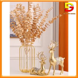 Bình Khung Sắt Kèm Lá Giả Mạ Vàng Cao Cấp Sang Trọng Decor Trang Trí Nhà Cửa DG-156