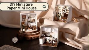 [Ready Stock] [Paper Mini Life] DIY Dollhouse Miniature Kit Miniature Furniture with Dust Cover LED Light Wooden Mini House Mini Shop Cafe Bakery Cute Cheap Decoration Birthday Gift Door Gift Puzzle Handcrafted Handmade Educational Toys for Kids