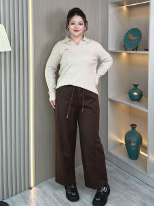 plus Size Womens Slim Fit Wide Leg Pants Casual High Waist Cotton Straight Cut Drapey Nine-Tenths Length Pants Autumn New Style