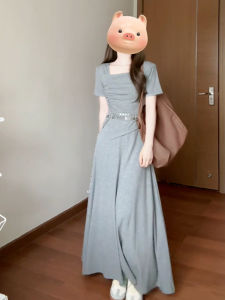 Váy Dài Màu Xám Mùa Hè 2025 Cho Nữ Bộ Đồ Hai Mảnh Phong Cách Lười Biếng Váy Dài Quần Áo Công Sở Thời Trang Mặc Thường Ngày