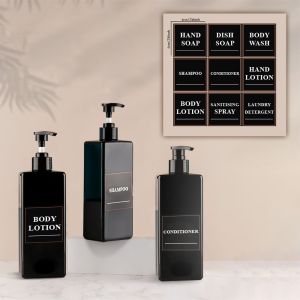 3Pcs 17.6 UK FL OZ 3 PCS Soap Dispenser with Pump and Waterproof Labels Refillable Shampoo and Conditioner Bottles