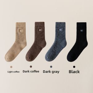 MiiOW | Thick Woolen Fleece Lined Mid-Calf Mens Socks Warm Winter Cotton Socks Extra Thick Cold Resistant Autumn Winter Mens Socks