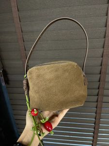 Eurido Hong Kong 2025 New Vintage Tanned Suede Shell Bag Handbag Womens Underarm Bag Frosted Leather Crossbody Bag