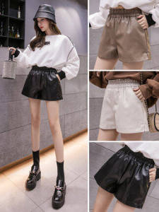 Leather Shorts Womens Fall and Winter 2021 New Arrival Autumn New Loose-Fitting Wide-Leg Slim-Fit Spring and Autumn High Waist Leather Shorts Outwear