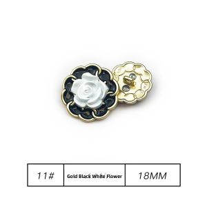 Retro Camellia Lock Chain Edged Metal Button Double-color Womens Coat Button