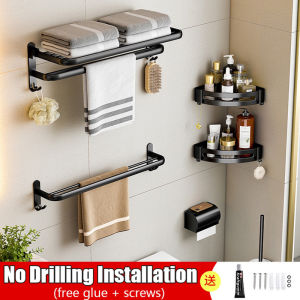 【SG READY STOCK】304 Foldable Bathroom Rack Detachable Hook Toilet Towel Rack Stainless Steel 浴室置物架 毛巾支架