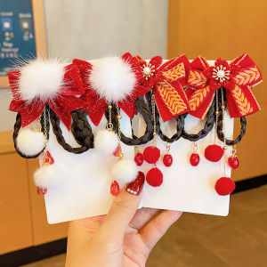 SHIPAILUO | New Year Childrens Hair Accessories Fake Braid Tassel Hair Clip Little Girl Traditional Chinese Style Hanfu Headwear